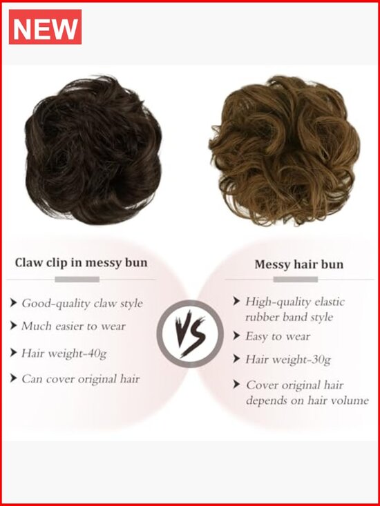 100% Real Human Hair Messy Bun Clip Hair Extension - Sturdy Claw Clip for